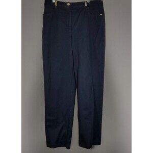 St.John Pants Women 12  Navy Stretch Cotton Gold Hardware Trouser Marie Gray